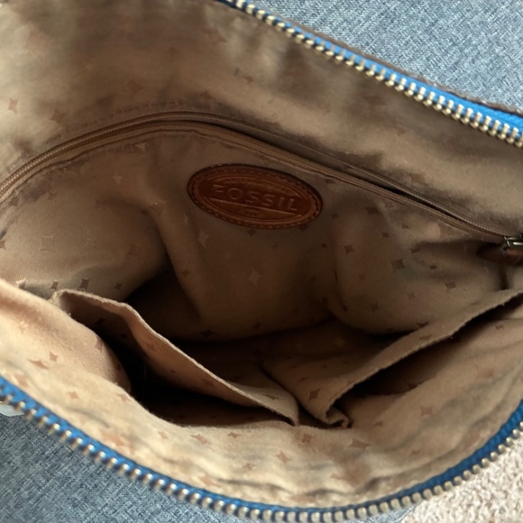 Leather Fossil Purse Blue Crossbody Adjustable - Picture 6 of 8